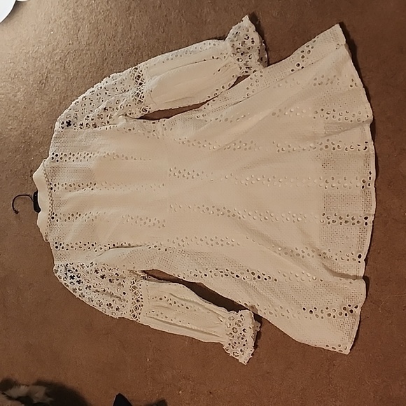 RIVER ISLAND WHITE LONG SLEEVE PEARL BUTTON BRODERIE DRESS Size 8 - Picture 7 of 9